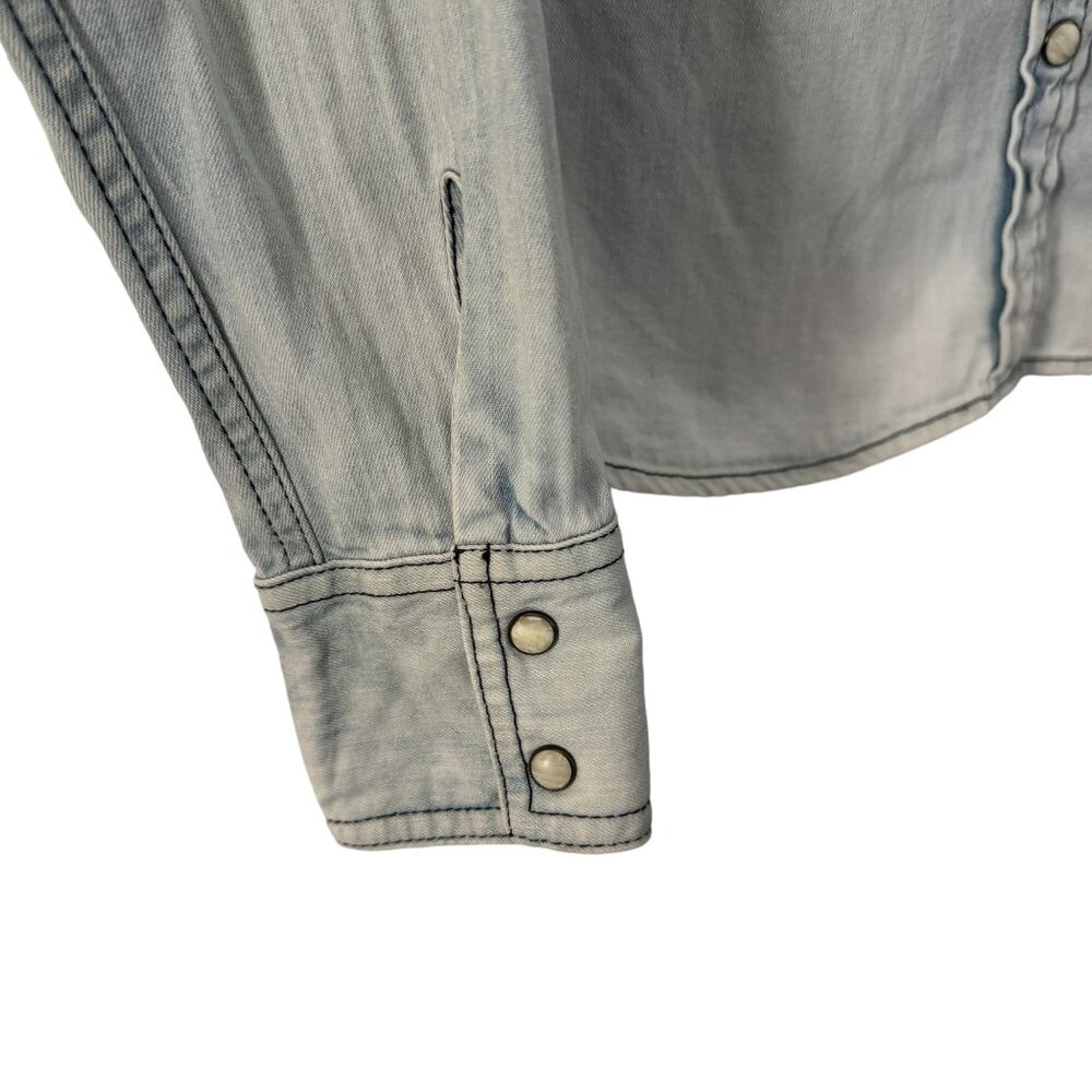 American Eagle Outfitters Women's Denim Button-Up Shirt S/P Two Tone Blue - Picture 4 of 8